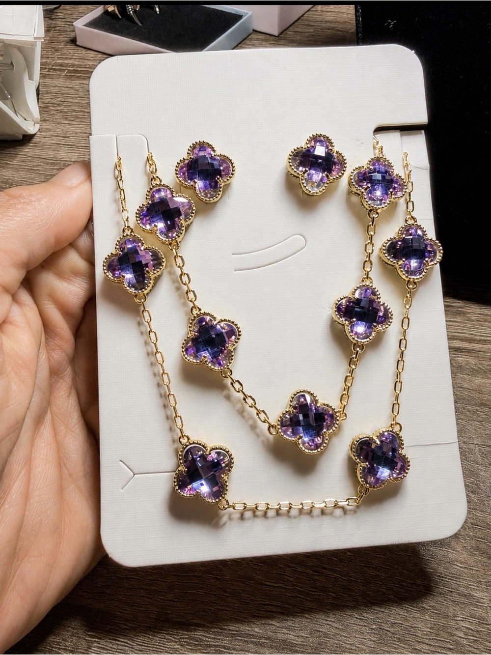 Gold-Filled Purple Clover Jewelry Set